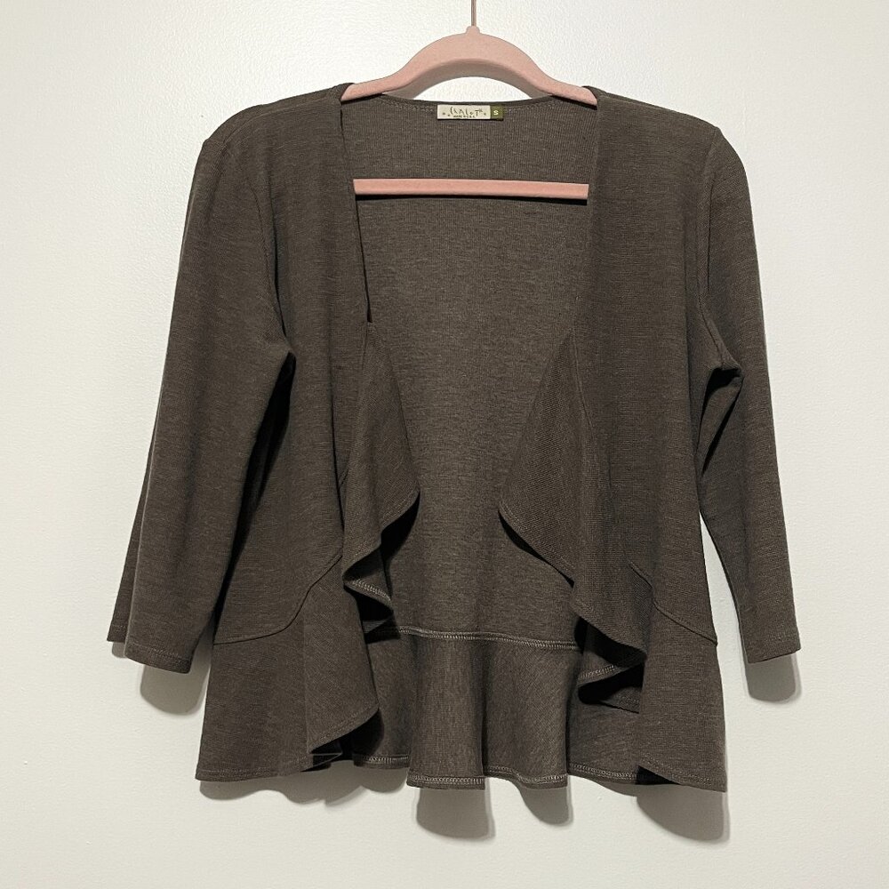 Chalet Womens Waffle Knit Ruffle Cardigan S Brown Boho Lagenlook Lagom Herbalist